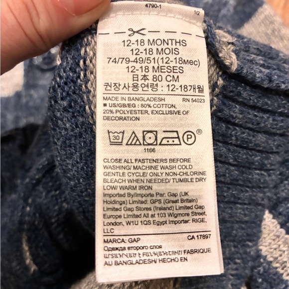 GAP Blue Gray Sweater Cardigan Winter Coat Jacket Collar Outfit 12-18m - Picture 12 of 12